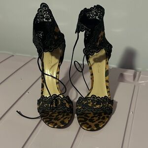 Gianvito Rossi Black and Brown Lace-Up Heels Size 37